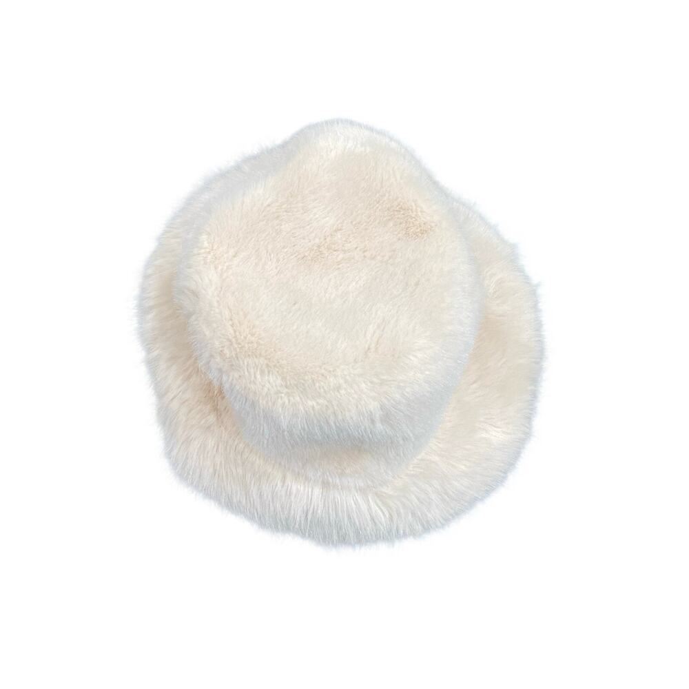 Soft Fluffy Faux Fur Bucket Hat in Beige, Size OS​